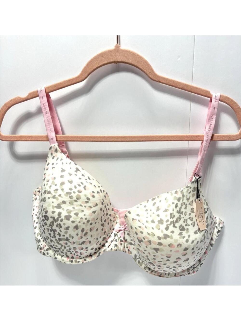 Victoria's Secret Push-Up Bra 38DD Gray Pink Cheetah Print Sexy Padded Lingerie